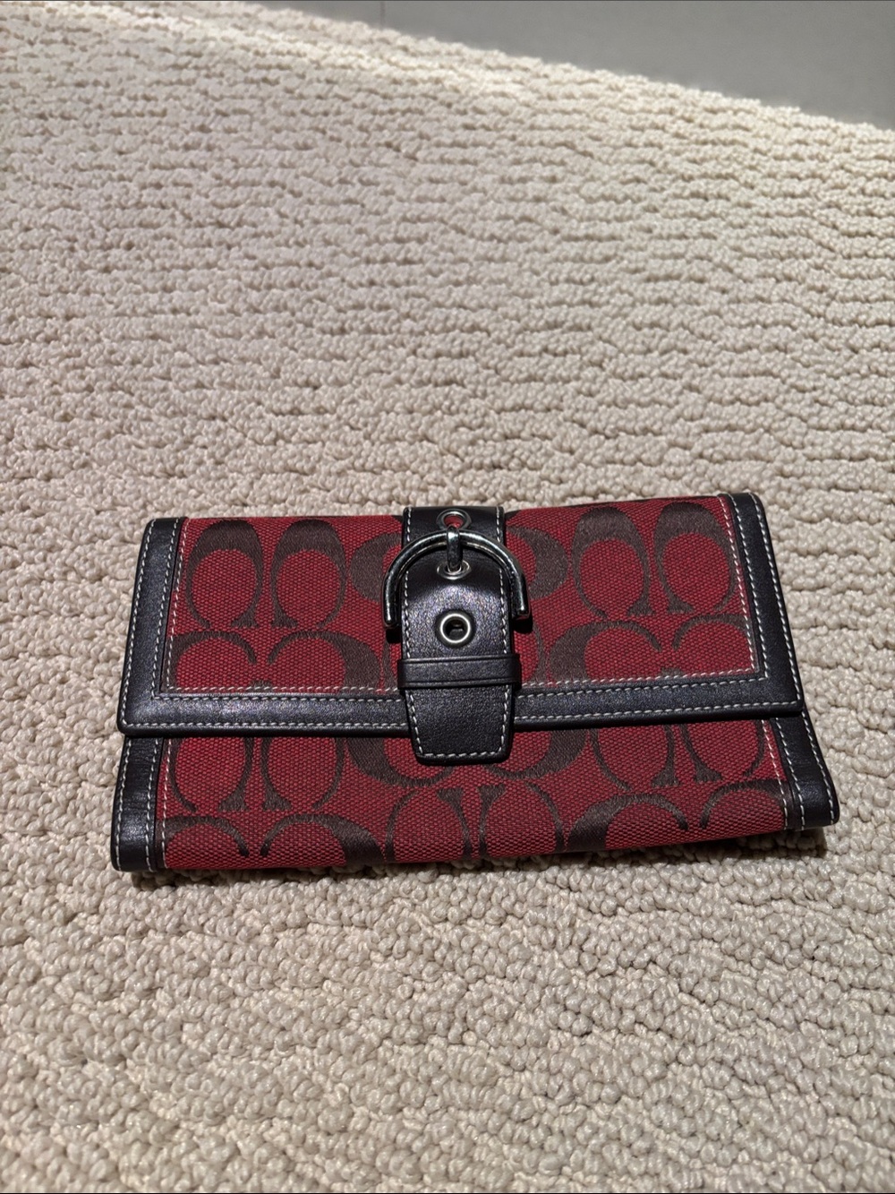 Replica Coach Red Signature Canvas Wallet with Brown Leather Trim
